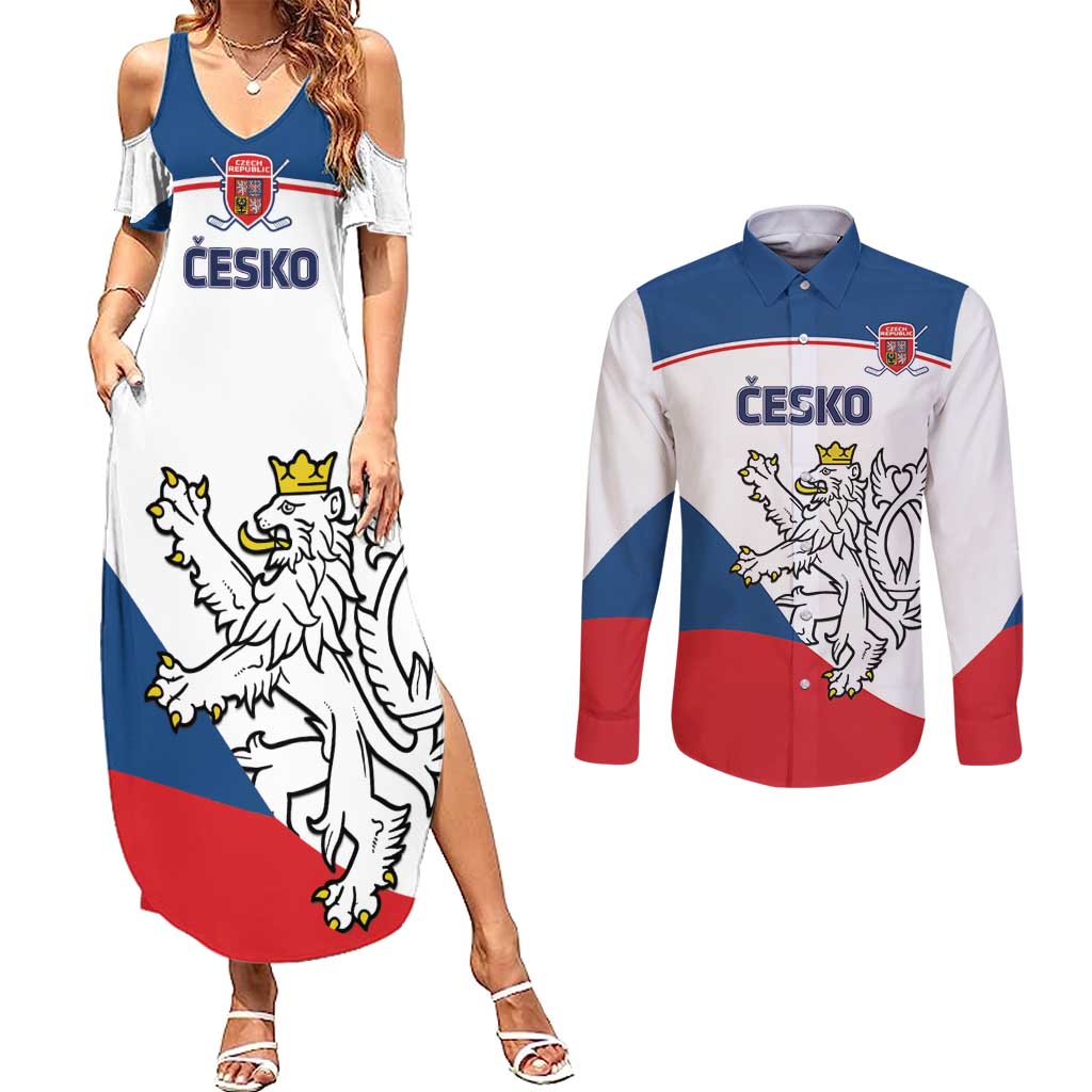 Custom Czech Republic Hockey Couples Matching Summer Maxi Dress and Long Sleeve Button Shirt 2024 Go Czechia LT14