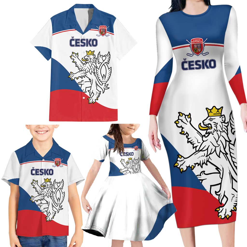 Custom Czech Republic Hockey Family Matching Long Sleeve Bodycon Dress and Hawaiian Shirt 2024 Go Czechia LT14