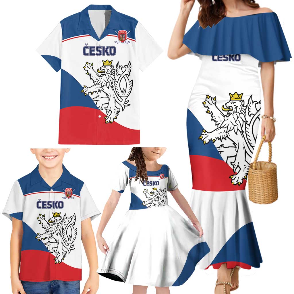 Custom Czech Republic Hockey Family Matching Mermaid Dress and Hawaiian Shirt 2024 Go Czechia LT14