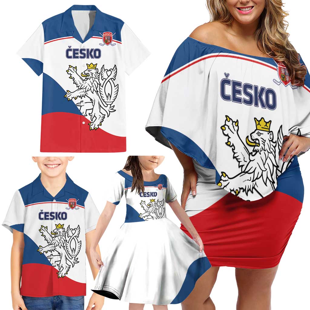 Custom Czech Republic Hockey Family Matching Off Shoulder Short Dress and Hawaiian Shirt 2024 Go Czechia LT14