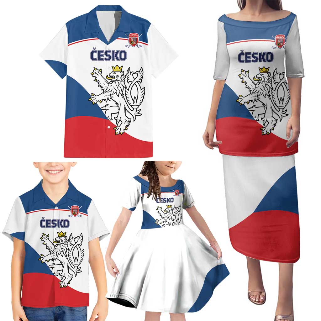 Custom Czech Republic Hockey Family Matching Puletasi and Hawaiian Shirt 2024 Go Czechia - Wonder Print Shop