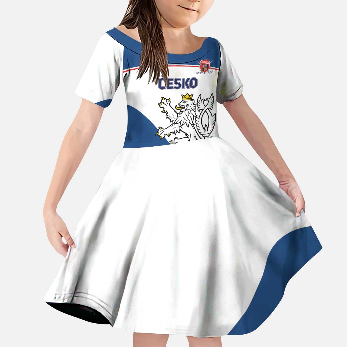 Custom Czech Republic Hockey Kid Short Sleeve Dress 2024 Go Czechia - Wonder Print Shop