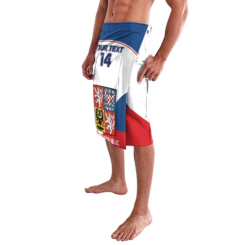 Czech Republic hockey shorts side view, white with Czech crest, flag panel, "YOUR TEXT" 14