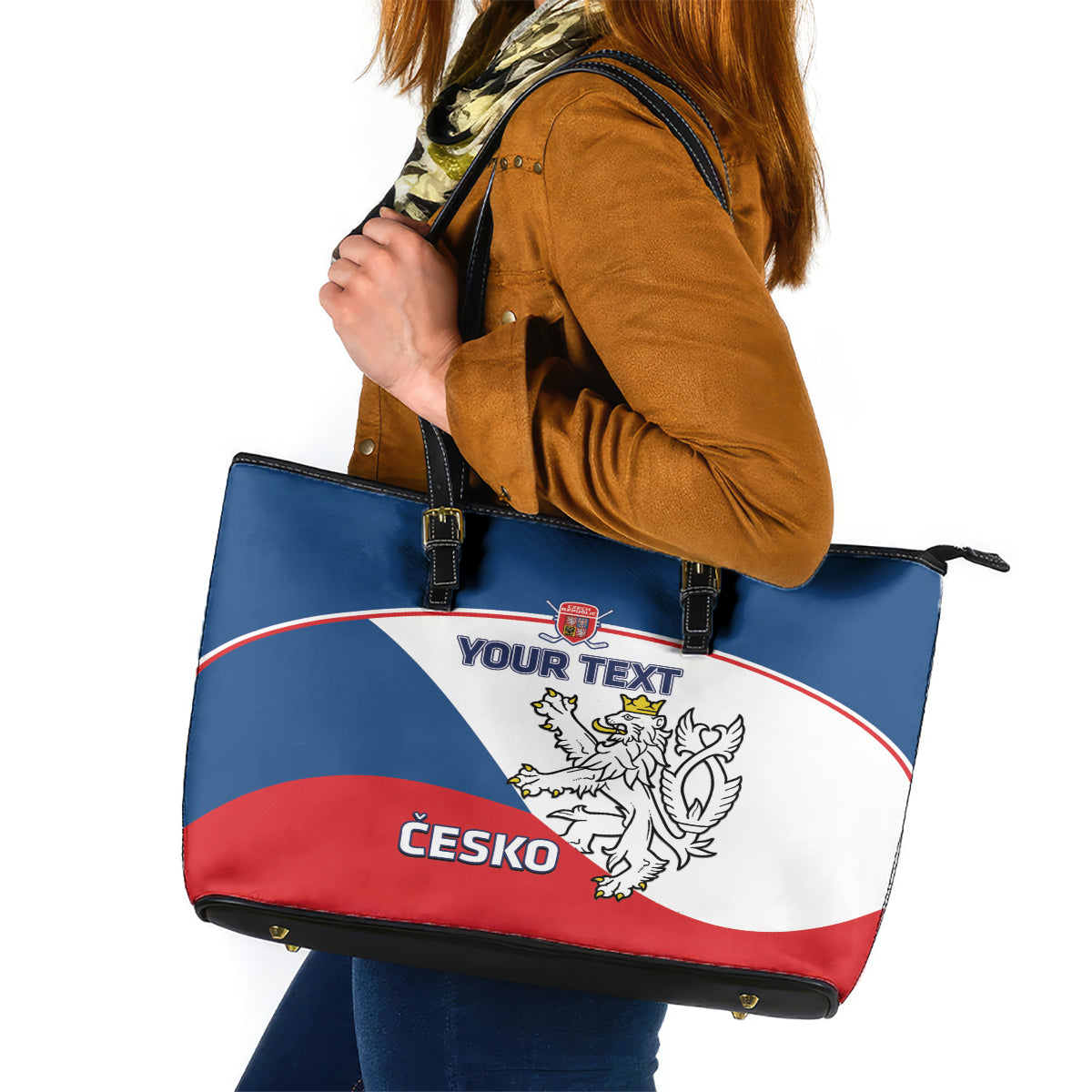 Custom Czech Republic Hockey Leather Tote Bag 2024 Go Czechia - Wonder Print Shop