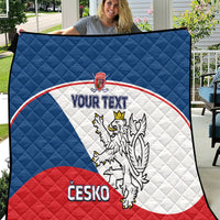 Blue, red, and white custom Czech hockey quilt with crest and “YOUR TEXT”/“CESKO”.