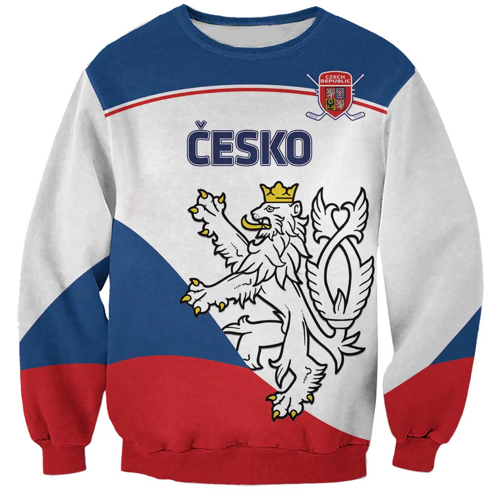 Unisex Czech Republic hockey sweatshirt with Czech lion graphic in red, white, and blue