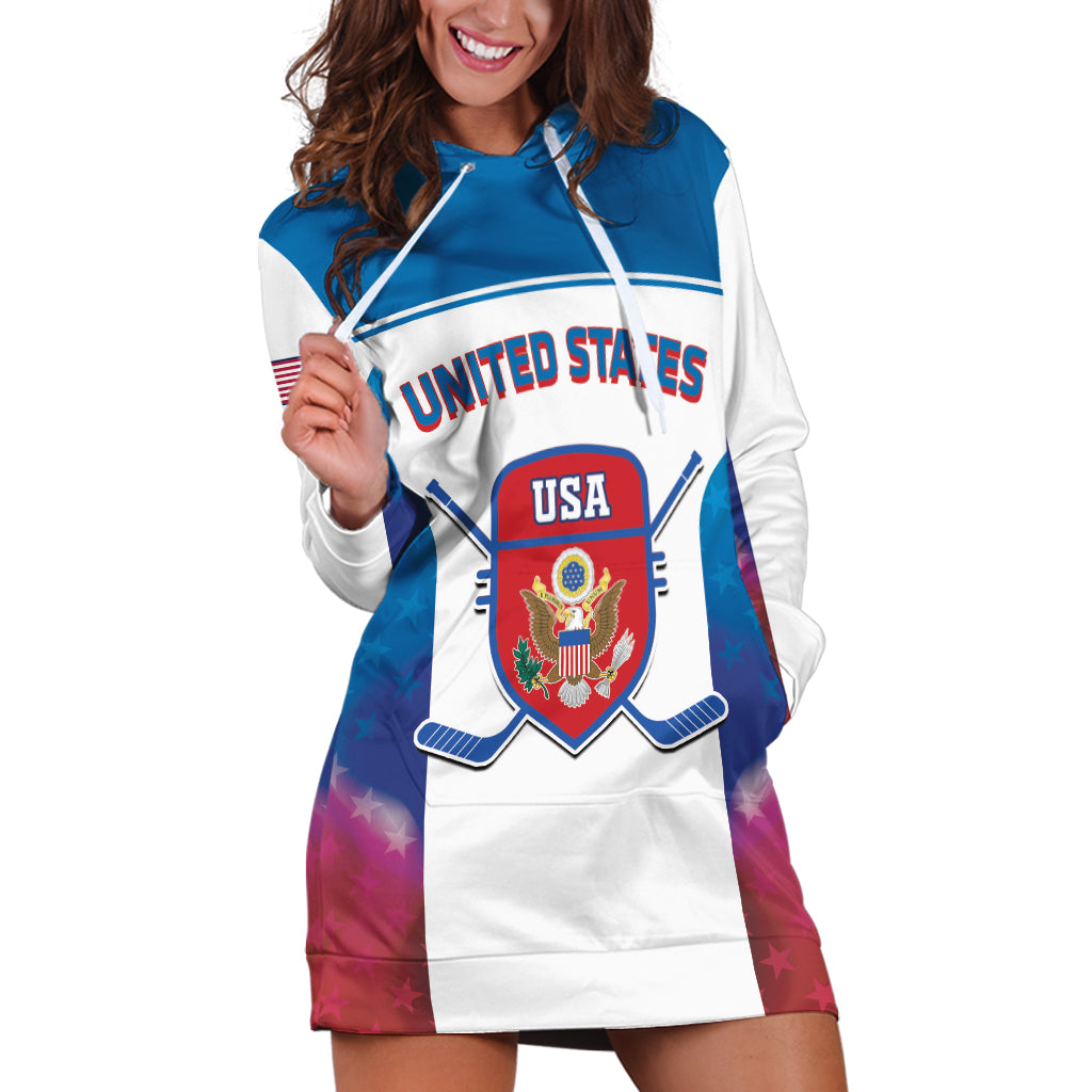 Custom United States Hockey Hoodie Dress 2024 Go USA - Wonder Print Shop