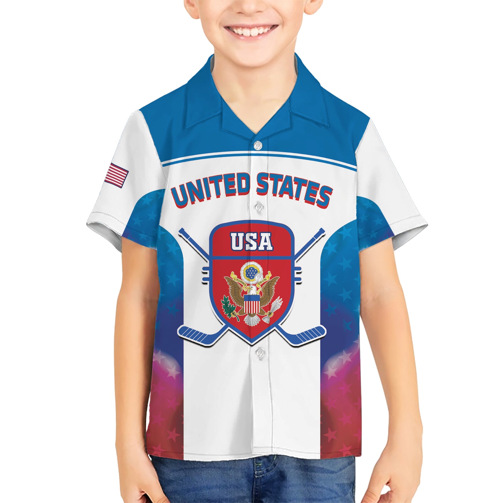 Custom United States Hockey Kid Hawaiian Shirt 2024 Go USA - Wonder Print Shop