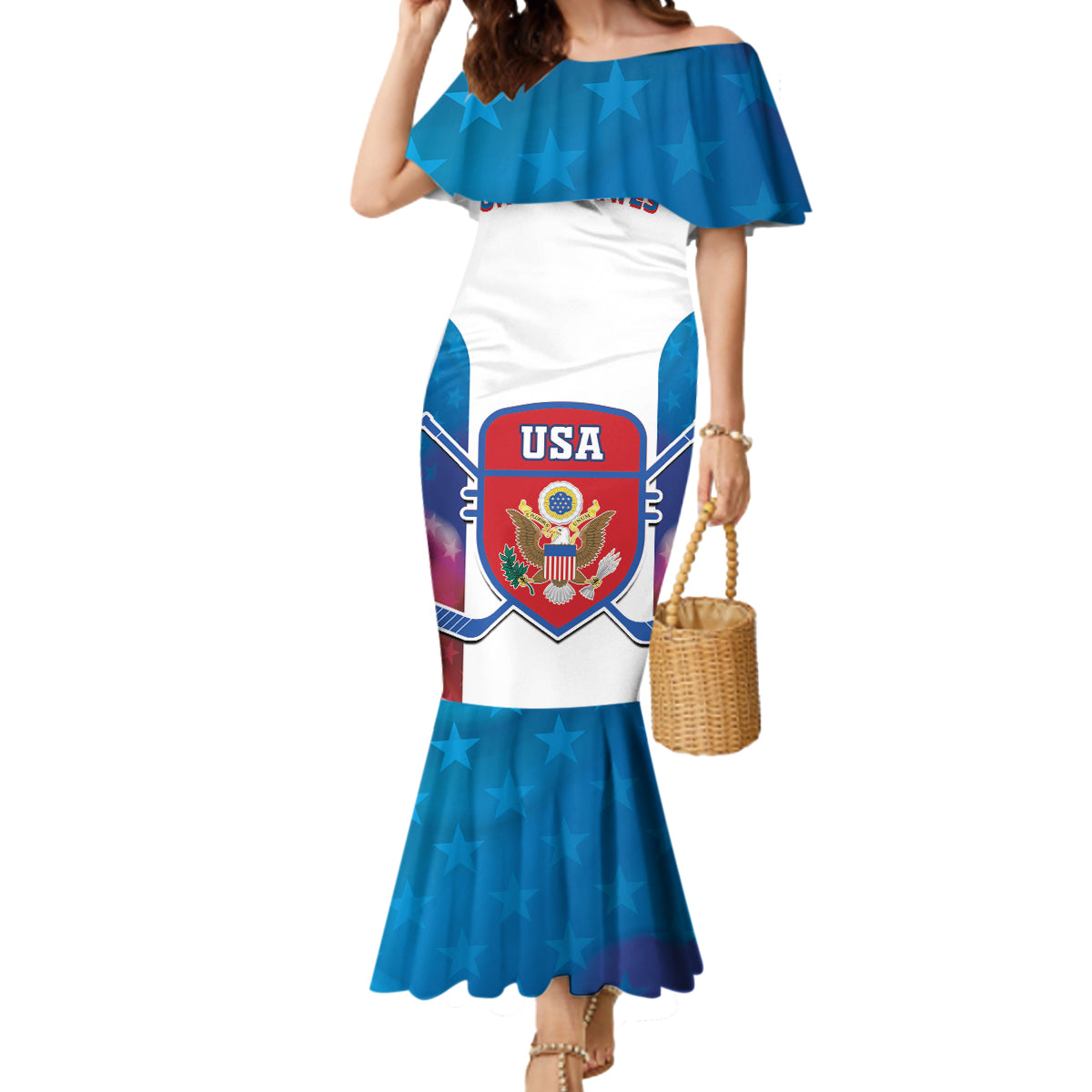 Custom United States Hockey Mermaid Dress 2024 Go USA - Wonder Print Shop