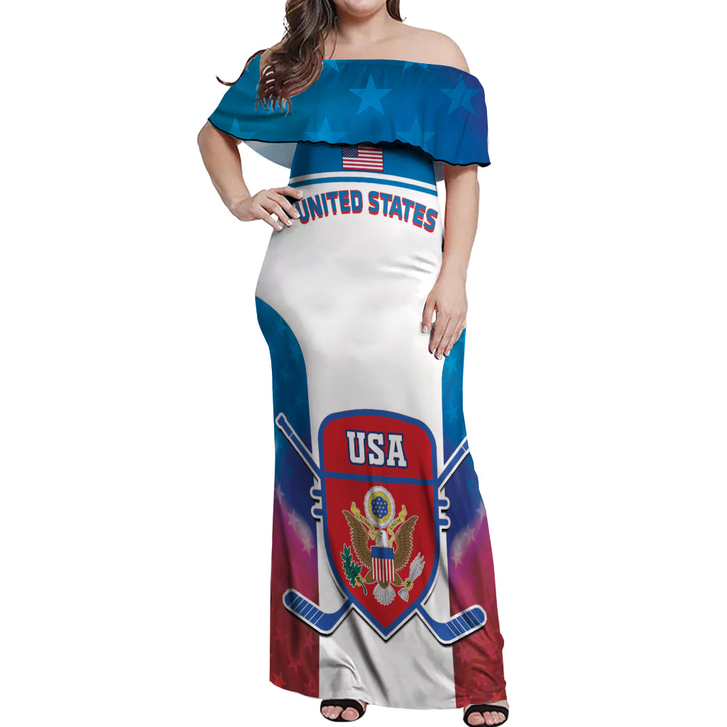 Custom United States Hockey Off Shoulder Maxi Dress 2024 Go USA - Wonder Print Shop