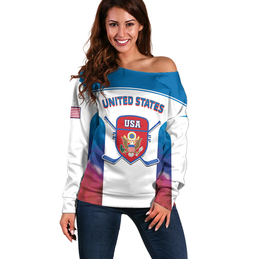 Custom United States Hockey Off Shoulder Sweater 2024 Go USA - Wonder Print Shop