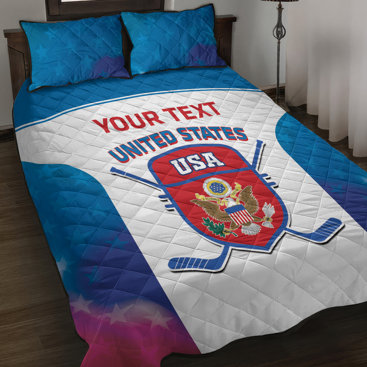 Custom United States Hockey Quilt Bed Set 2024 Go USA