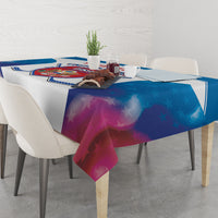 Custom hockey tablecloth in blue and white with US crest and star pattern