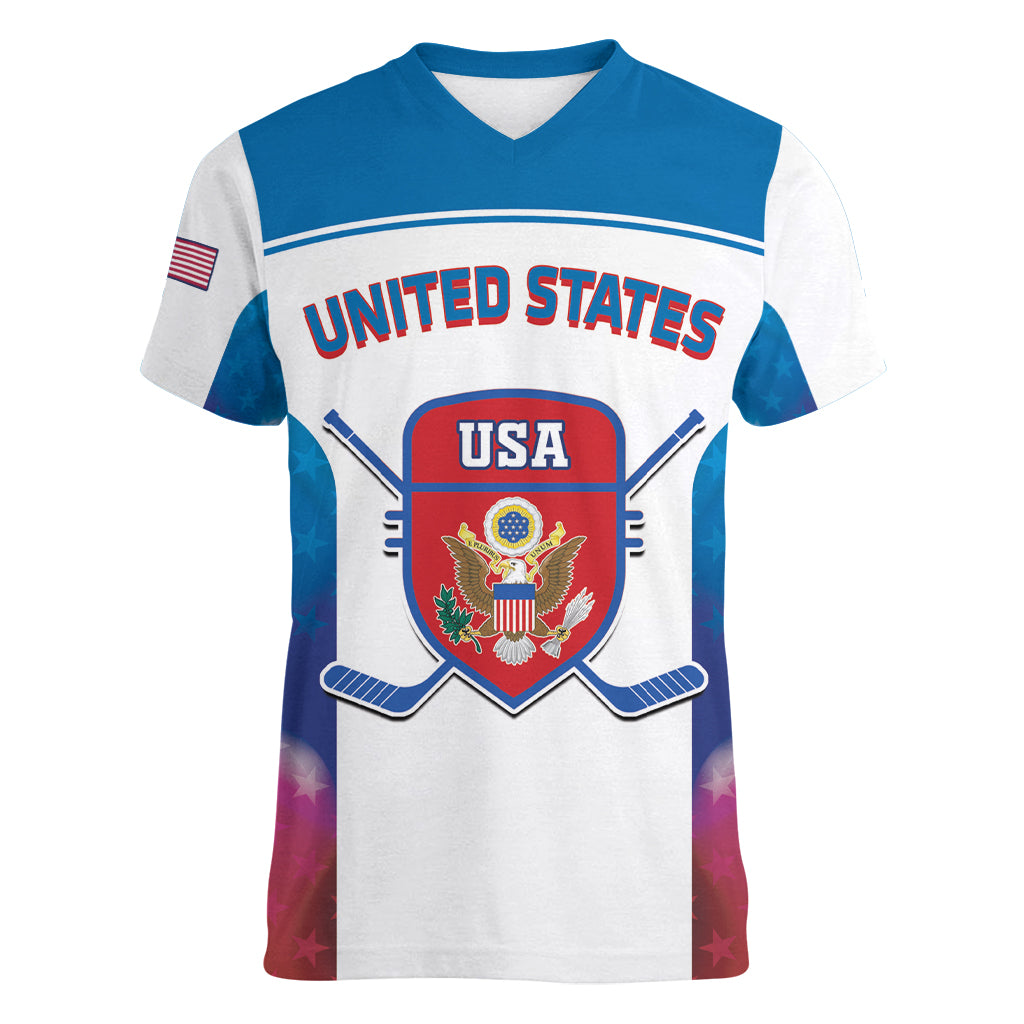 Custom United States Hockey Women V Neck T Shirt 2024 Go USA