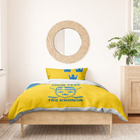 Yellow and blue Sweden hockey bedding set with crest and 'Tre Kronor' on duvet