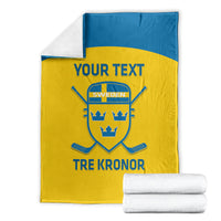 Sweden hockey blanket with yellow-and-blue design, crest and “TRE KRONOR” text, folded