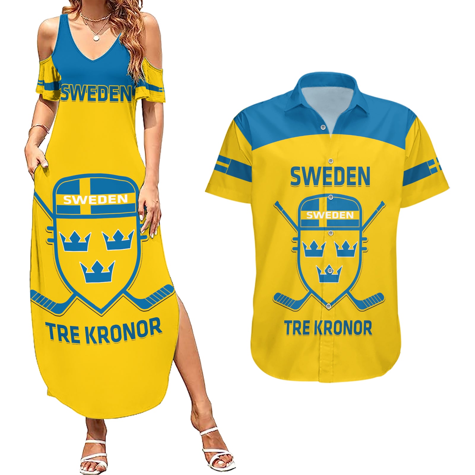 Custom Sweden Hockey Couples Matching Summer Maxi Dress and Hawaiian Shirt 2024 Go Swedish - Wonder Print Shop