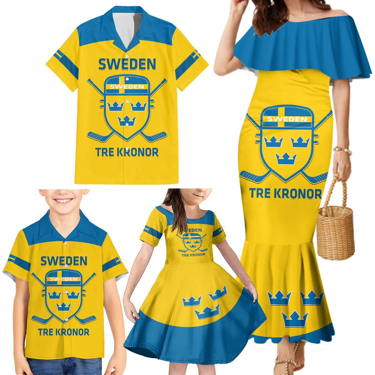 Custom Sweden Hockey Family Matching Mermaid Dress and Hawaiian Shirt 2024 Go Swedish - Wonder Print Shop