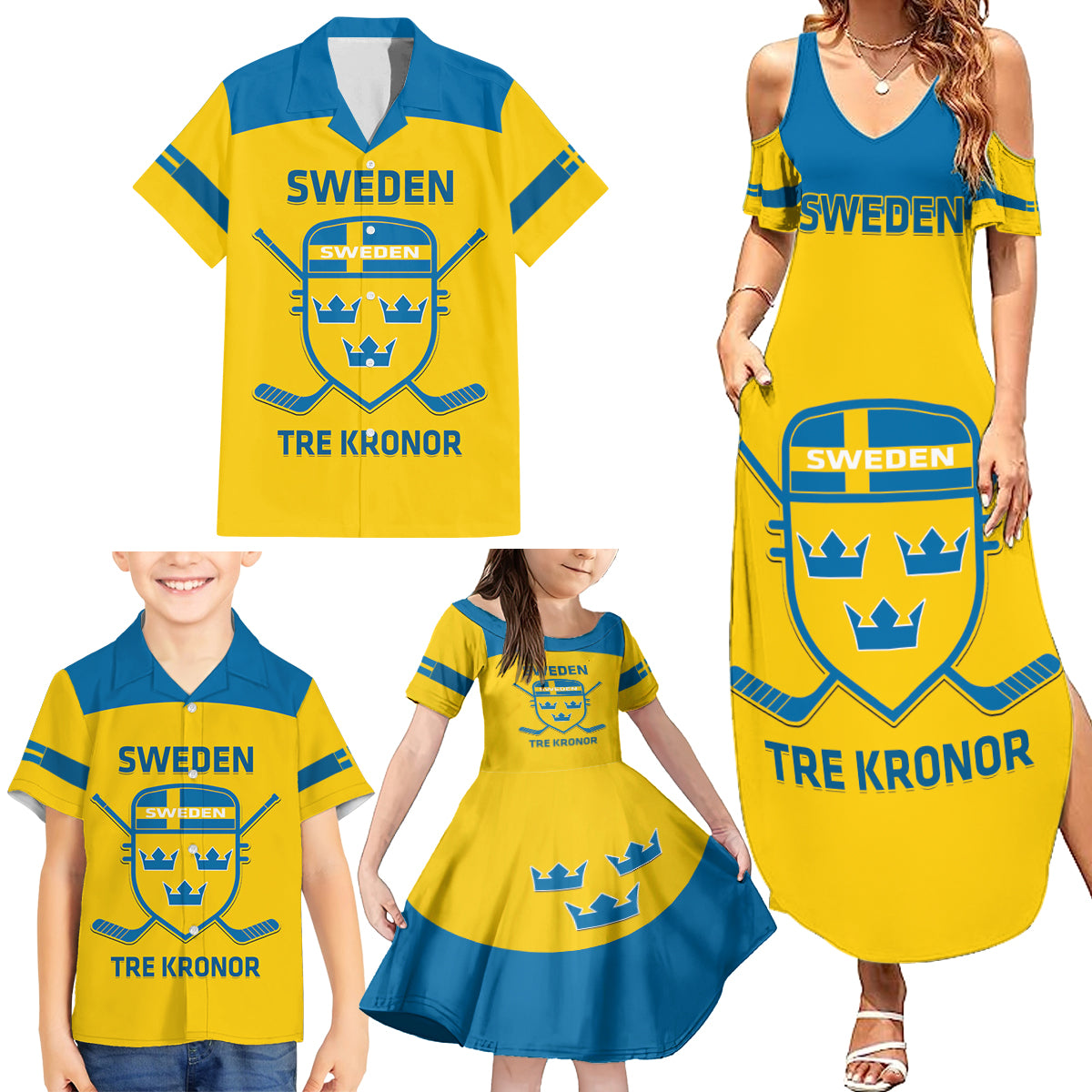 Custom Sweden Hockey Family Matching Summer Maxi Dress and Hawaiian Shirt 2024 Go Swedish - Wonder Print Shop