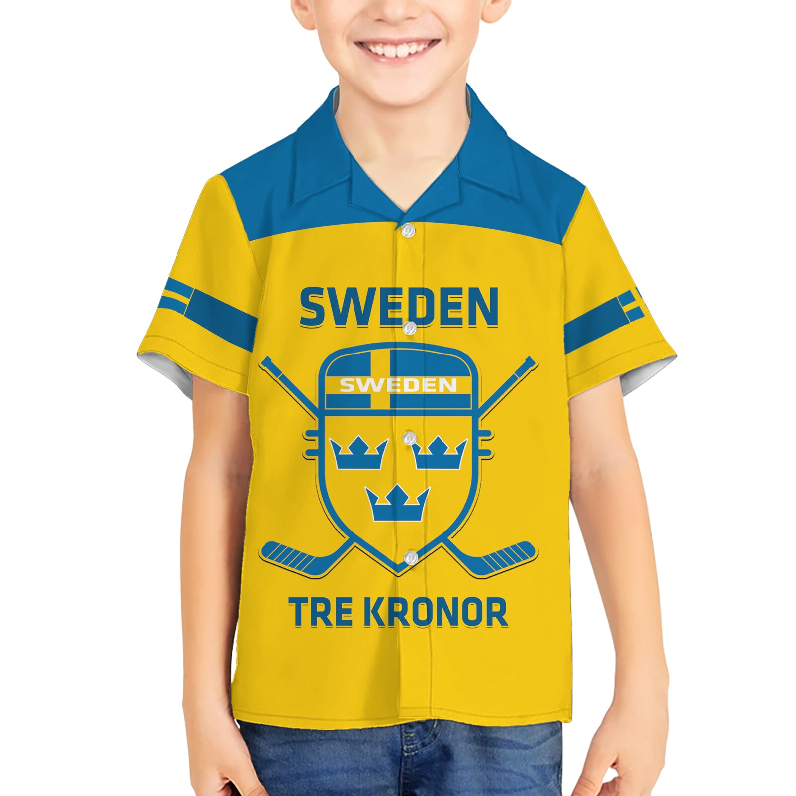 Custom Sweden Hockey Kid Hawaiian Shirt 2024 Go Swedish - Wonder Print Shop