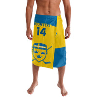 Yellow and blue hockey shorts with Sweden crest and number 14