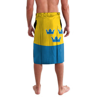 Yellow and blue hockey shorts with Sweden crown graphics