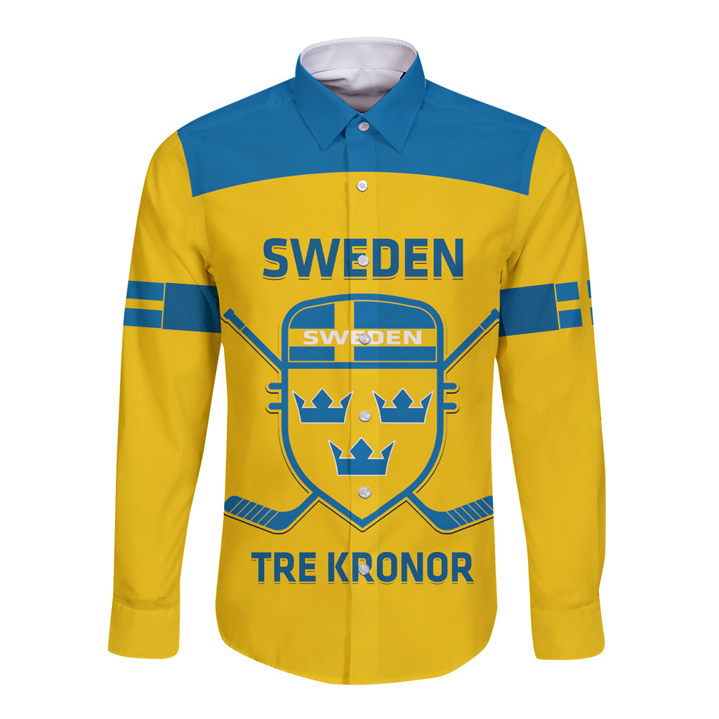 Custom Sweden Hockey Long Sleeve Button Shirt 2024 Go Swedish - Wonder Print Shop