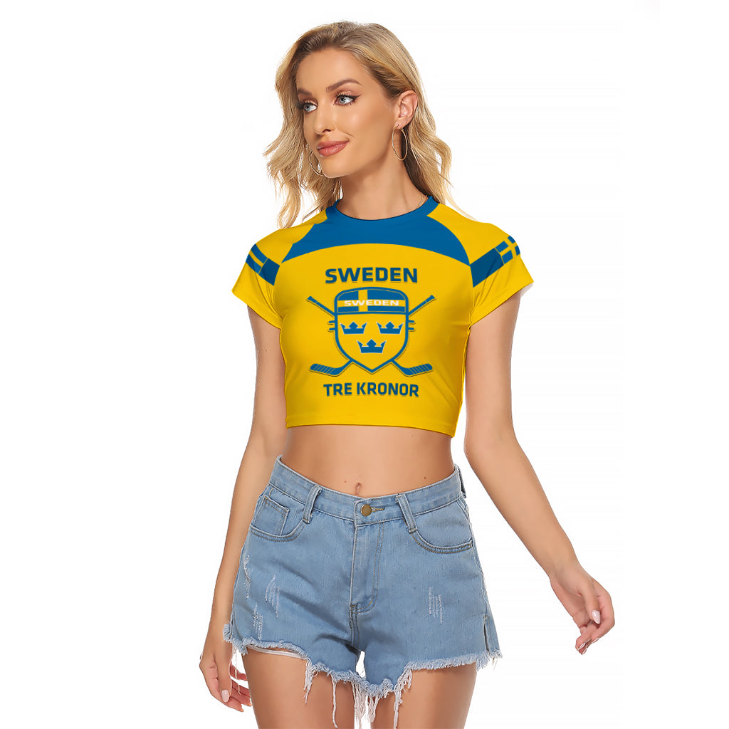 Custom Sweden Hockey Raglan Cropped T Shirt 2024 Go Swedish