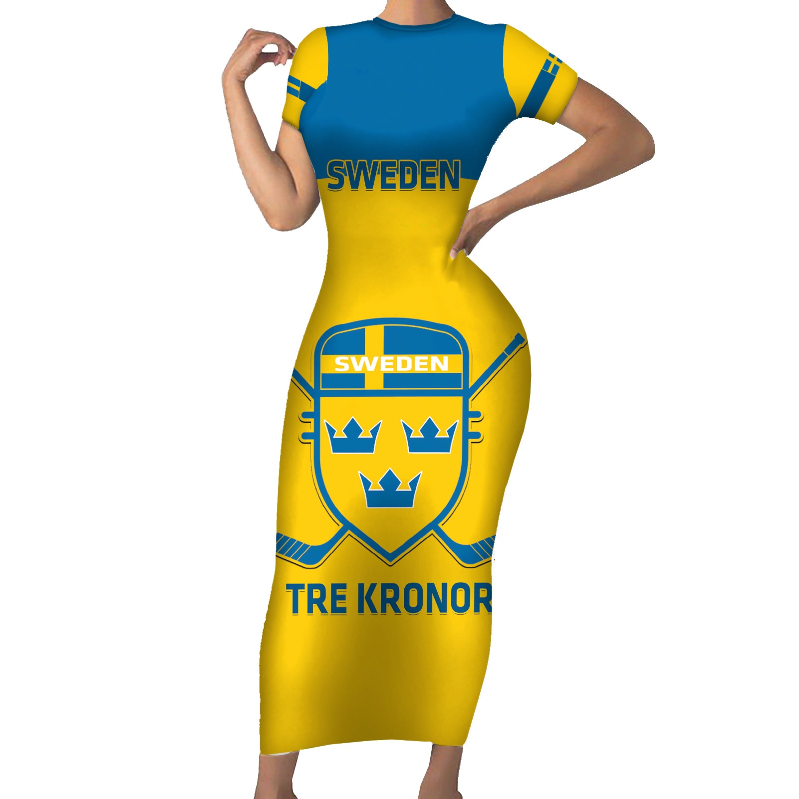 Custom Sweden Hockey Short Sleeve Bodycon Dress 2024 Go Swedish