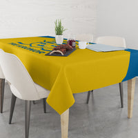Yellow hockey tablecloth with blue logo border and 'Tre Kronor' text