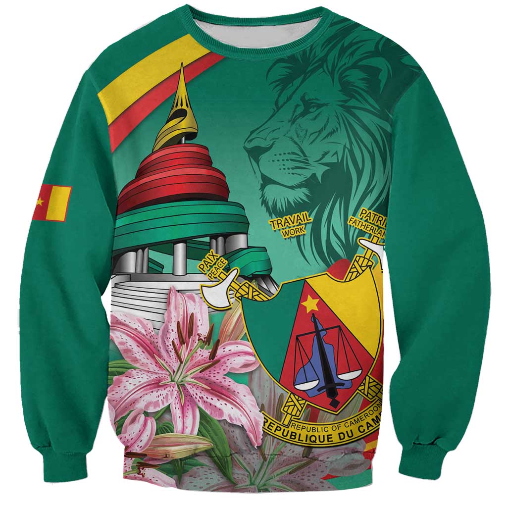 Cameroon National Day Sweatshirt Cameroun Reunification Monument Lily Flowers