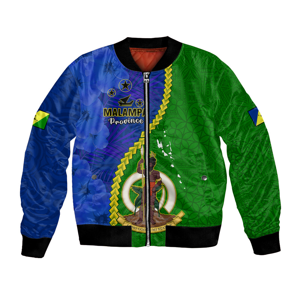 Two-tone green and blue bomber jacket with full zipper and ribbed cuffs
