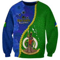 Unisex sweatshirt, green and blue with Malampa Province graphic and border