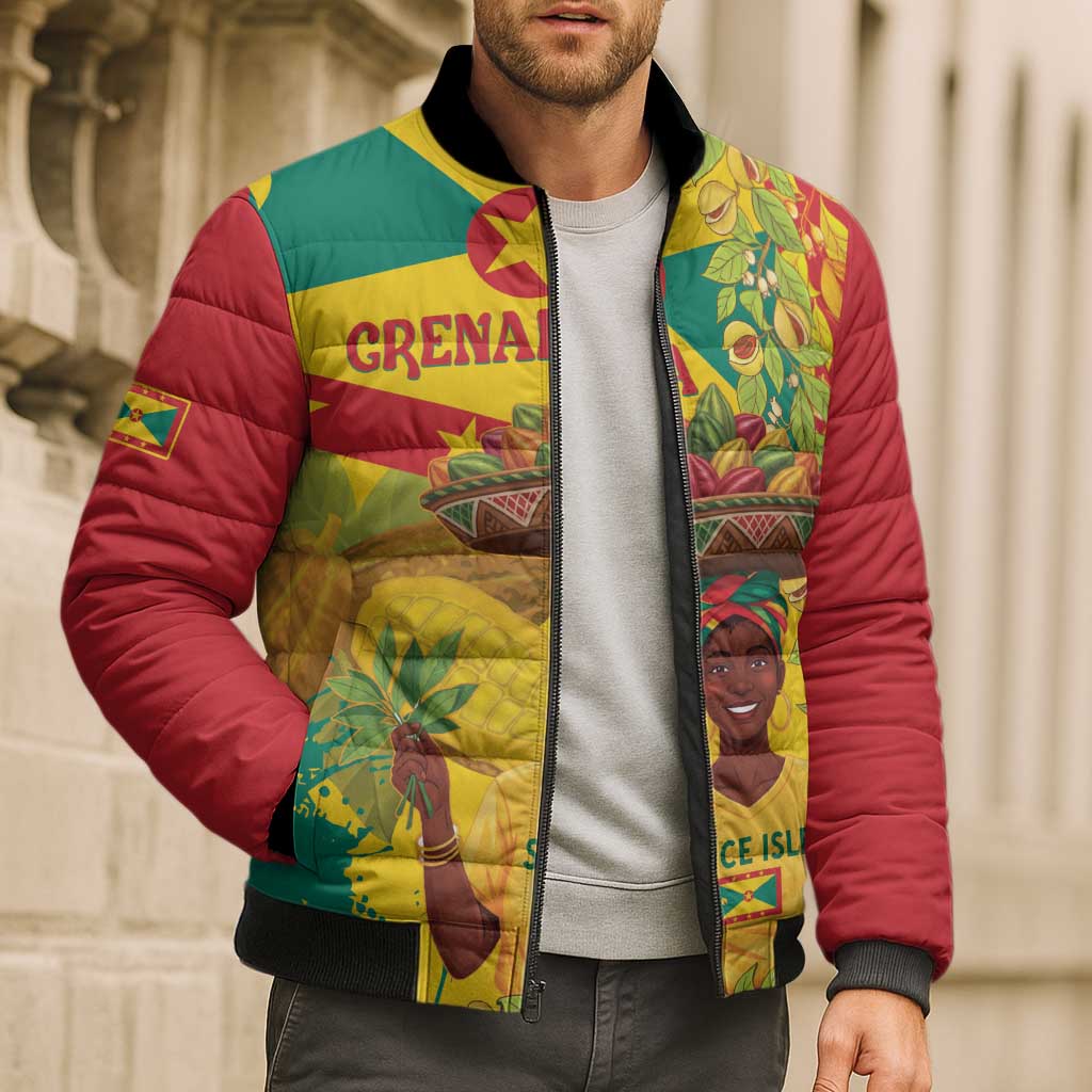 Personalized Grenada Spicemas 2025 Bomber Puffer Jacket Spice Isle Nutmeg Cocoa Pod - Wonder Print Shop