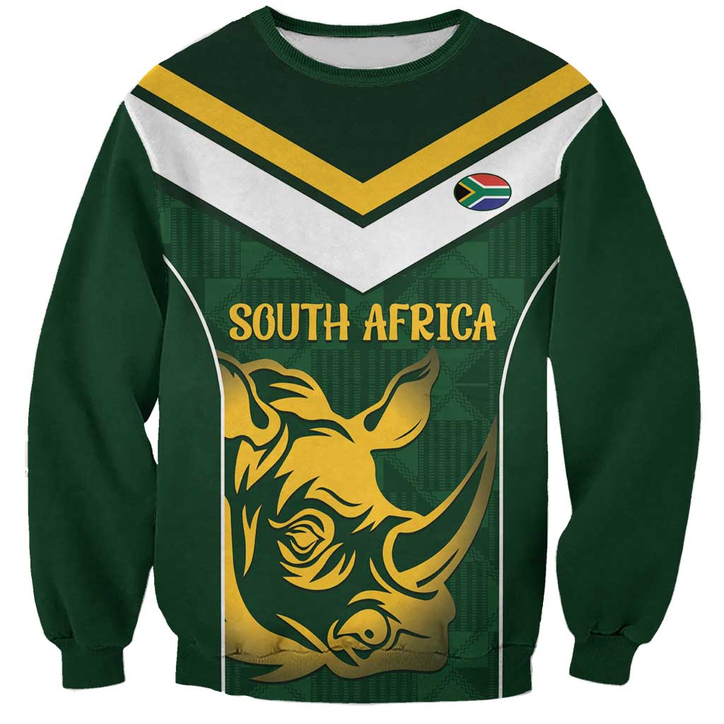South Africa Rugby Custom Sweatshirt Springboks Kente Rhino Symbol - Wonder Print Shop