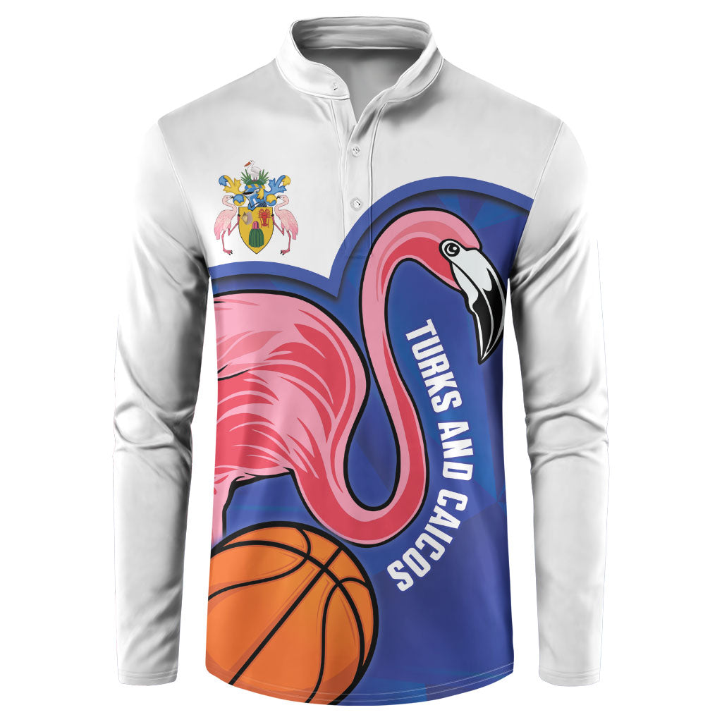 Turks and Caicos Islands Basketball Personalized Button Sweatshirt Flamingo Mascot Style