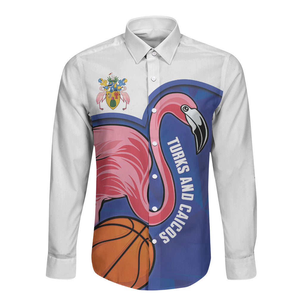 Turks and Caicos Islands Basketball Personalized Long Sleeve Button Shirt Flamingo Mascot Style