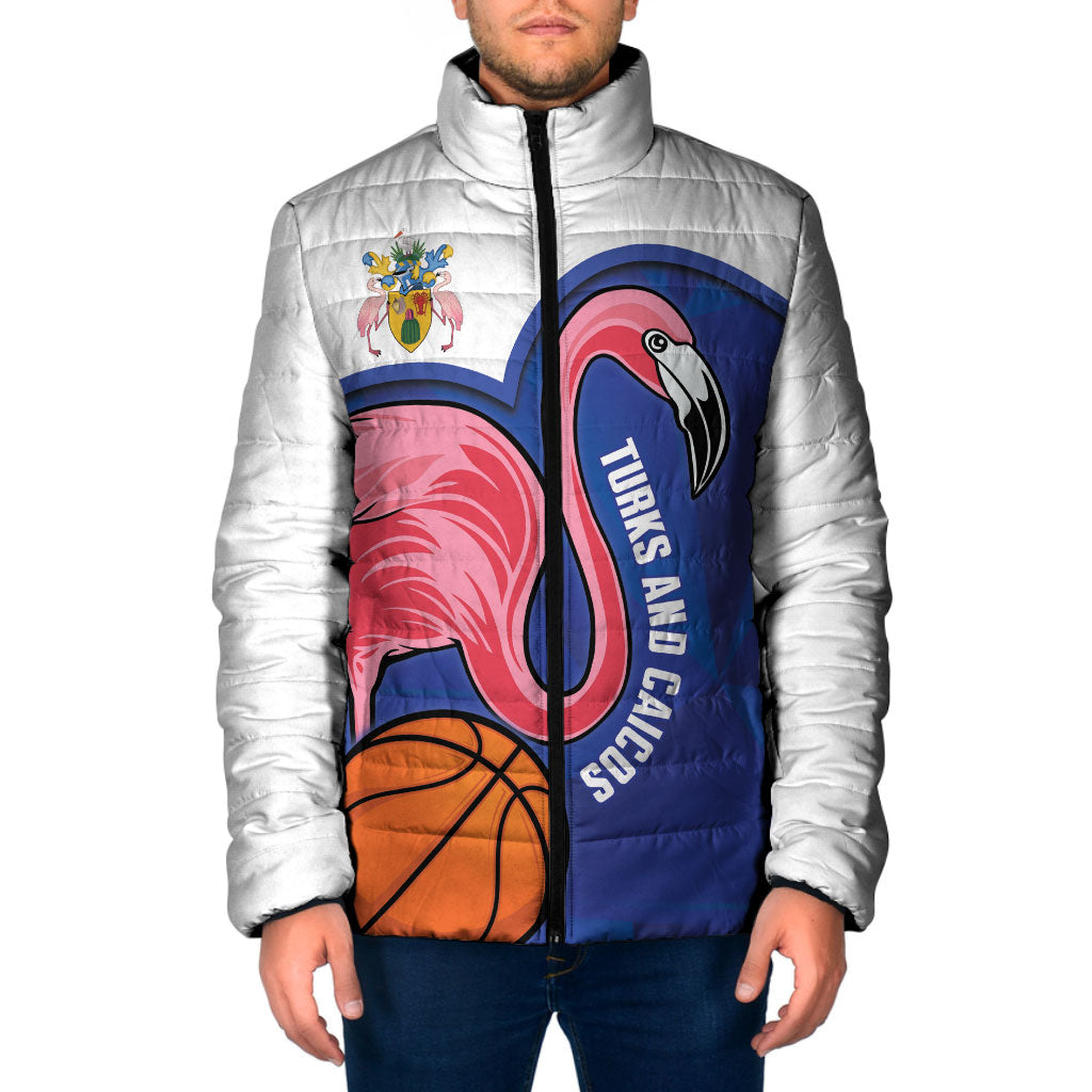 Turks and Caicos Islands Basketball Personalized Padded Jacket Flamingo Mascot Style