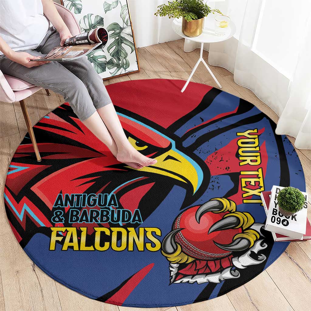 Full round carpet showing Antigua & Barbuda Falcons logo in red, blue and black