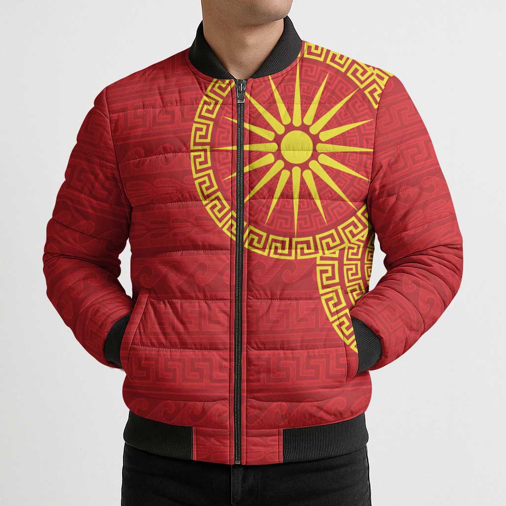 Vergina Sun Macedonia Bomber Puffer Jacket Greek Pattern Red - Wonder Print Shop