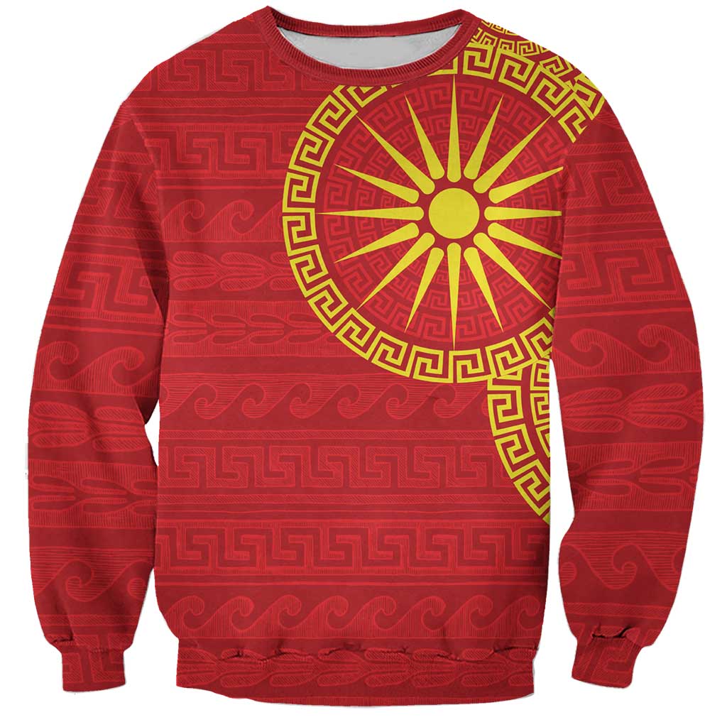 Vergina Sun Macedonia Sweatshirt Greek Pattern Red - Wonder Print Shop