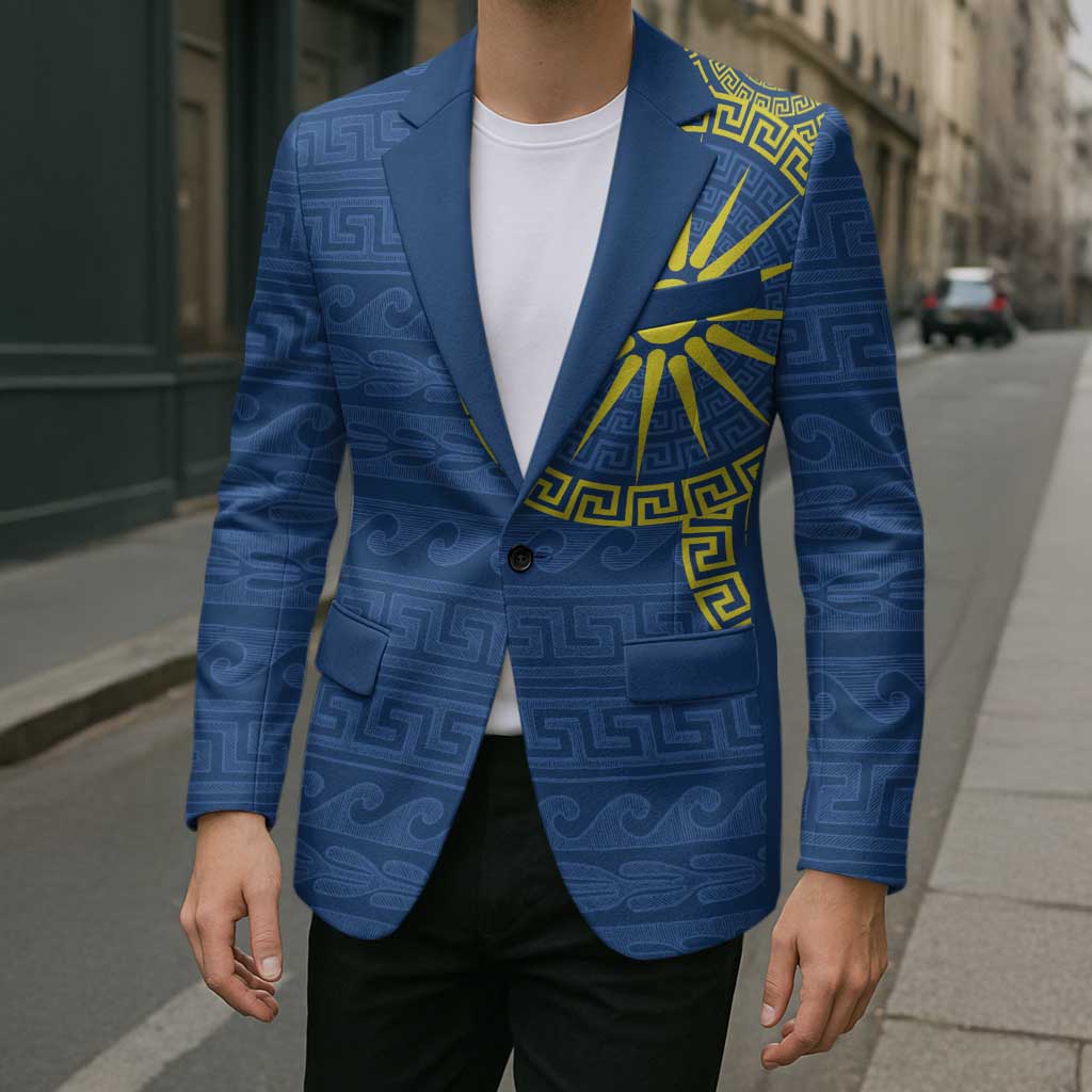 Vergina Sun Macedonia Blazer Greek Pattern Blue - Wonder Print Shop