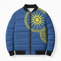Vergina Sun Macedonia Bomber Puffer Jacket Greek Pattern Blue - Wonder Print Shop