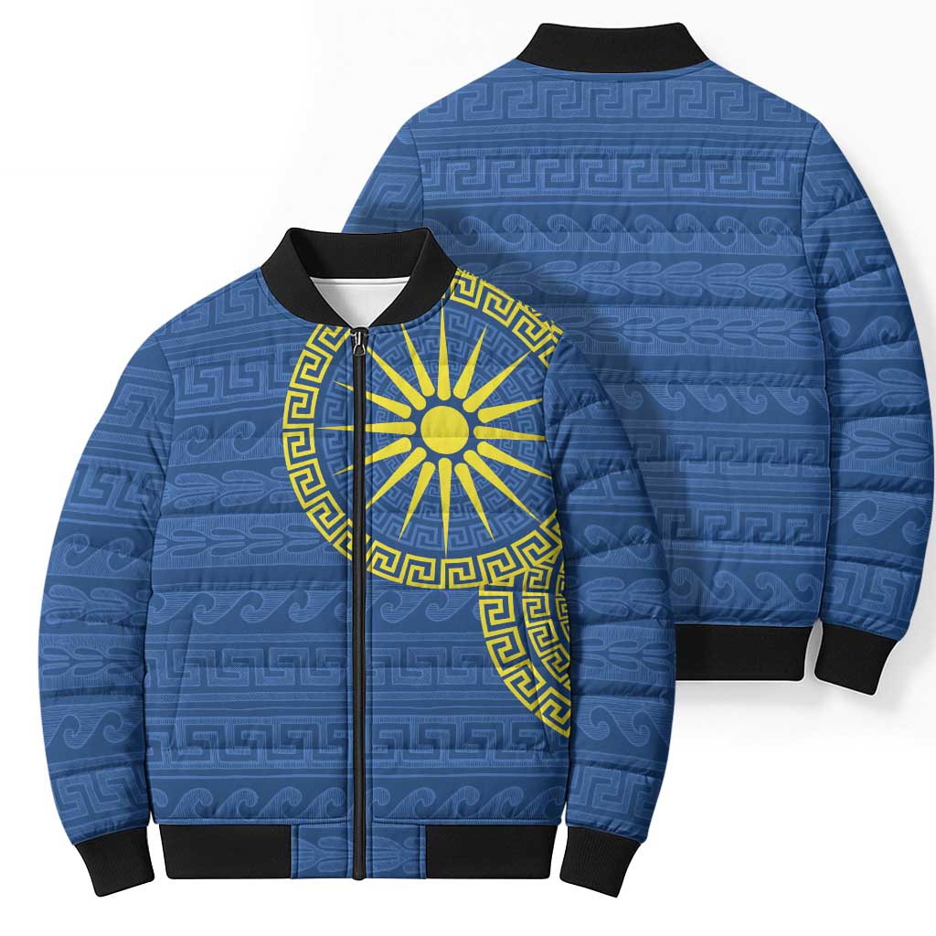 Vergina Sun Macedonia Bomber Puffer Jacket Greek Pattern Blue - Wonder Print Shop