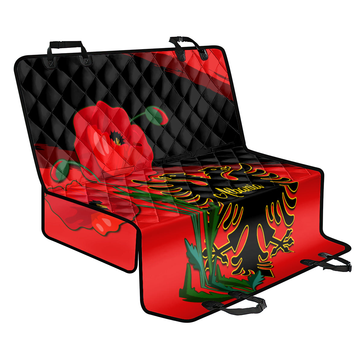 Albania Flag Day Back Car Seat Cover Albanian Coat Of Arms With Red Poppy - Wonder Print Shop