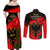 Albania Flag Day Couples Matching Off Shoulder Maxi Dress and Long Sleeve Button Shirt Albanian Coat Of Arms With Red Poppy - Wonder Print Shop