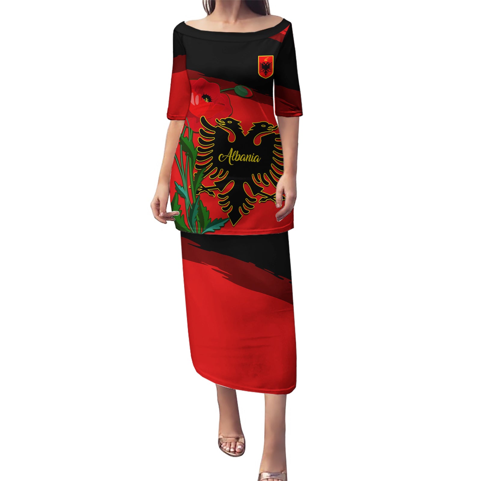 Albania Flag Day Puletasi Albanian Coat Of Arms With Red Poppy - Wonder Print Shop