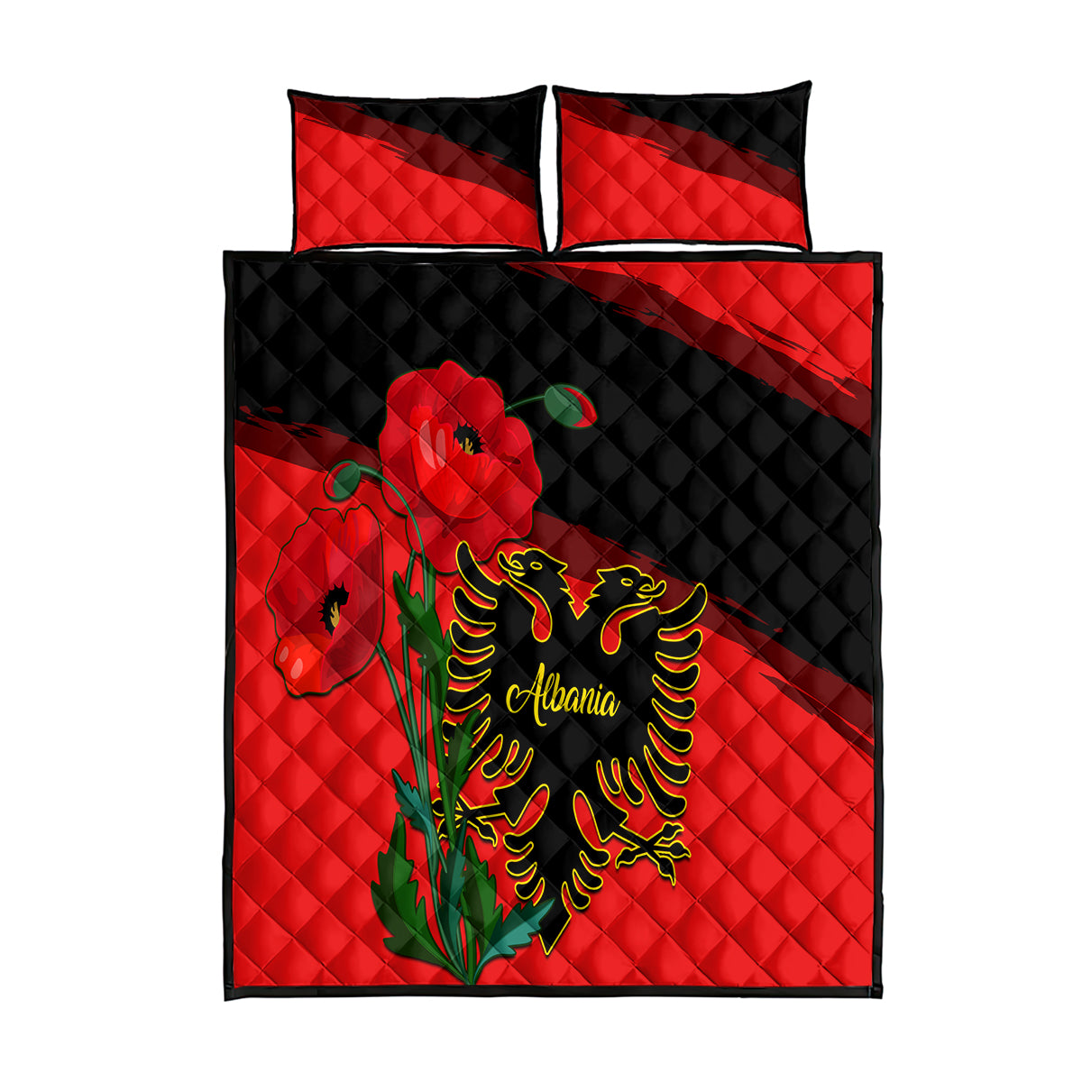 Albania Flag Day Quilt Bed Set Albanian Coat Of Arms With Red Poppy - Wonder Print Shop