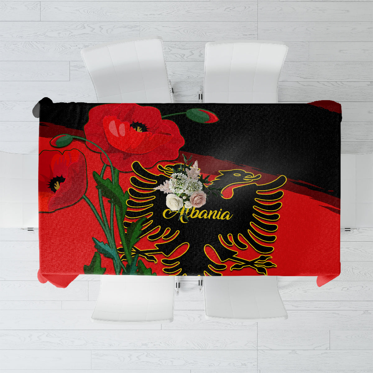 Albania Flag Day Tablecloth Albanian Coat Of Arms With Red Poppy - Wonder Print Shop