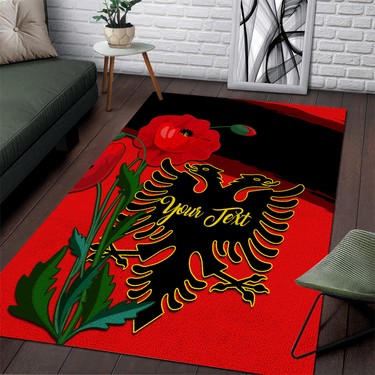 Personalised Albania Flag Day Area Rug Albanian Coat Of Arms With Red Poppy - Wonder Print Shop